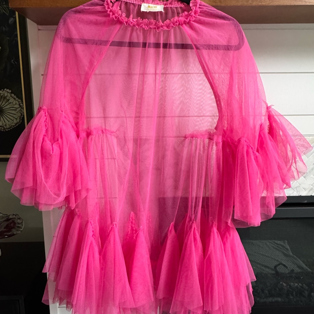 Anthropologie Maeve Pink Sheer Ruffle Top